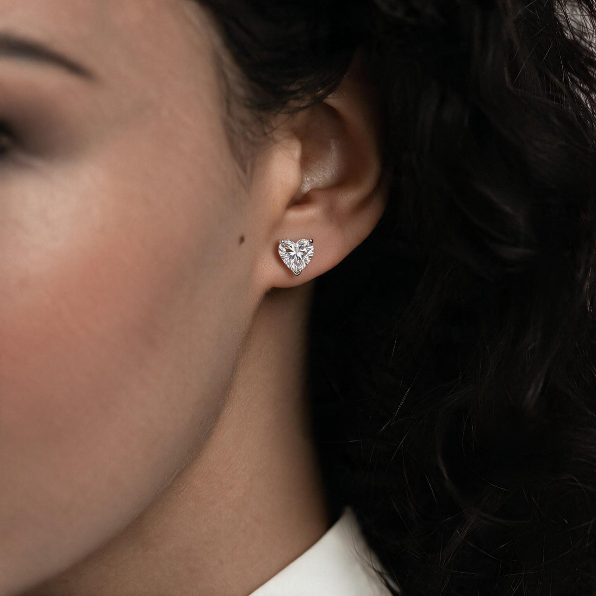 Amour Heart Solitaire Studs With Heart Cut