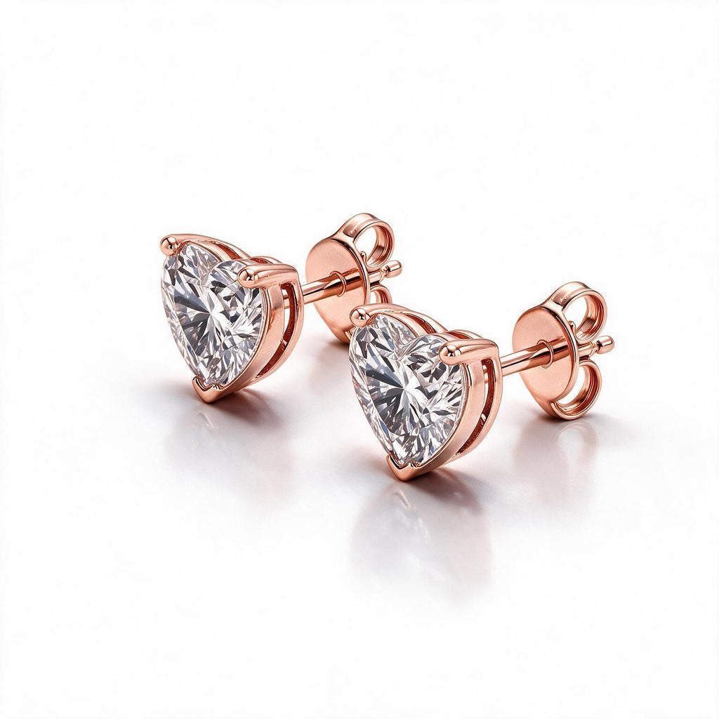 Amour Heart Solitaire Studs With Heart Cut