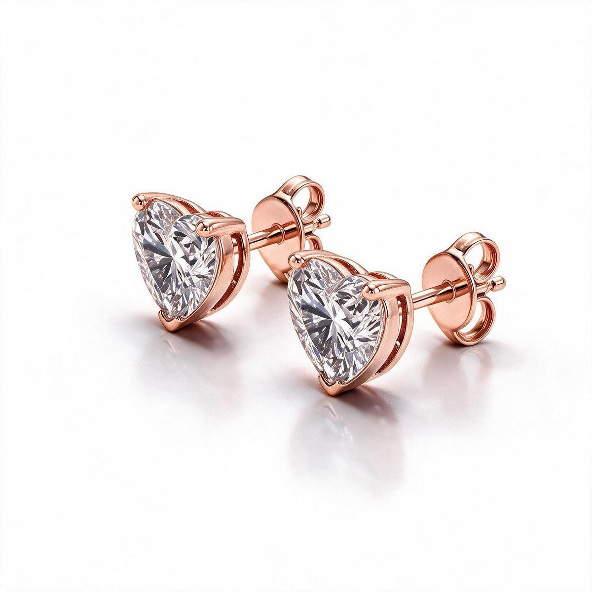 Amour Heart Solitaire Studs With Heart Cut