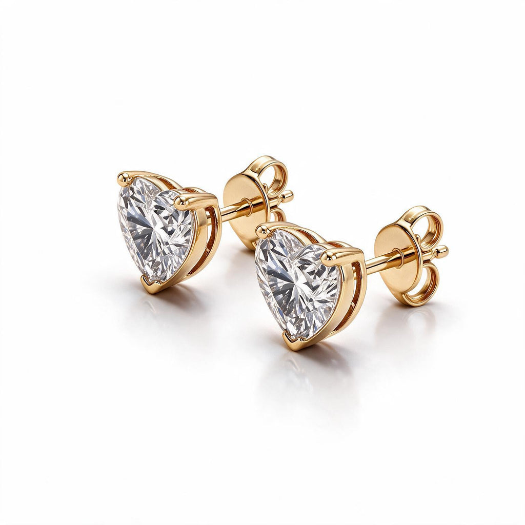 Amour Heart Solitaire Studs With Heart Cut