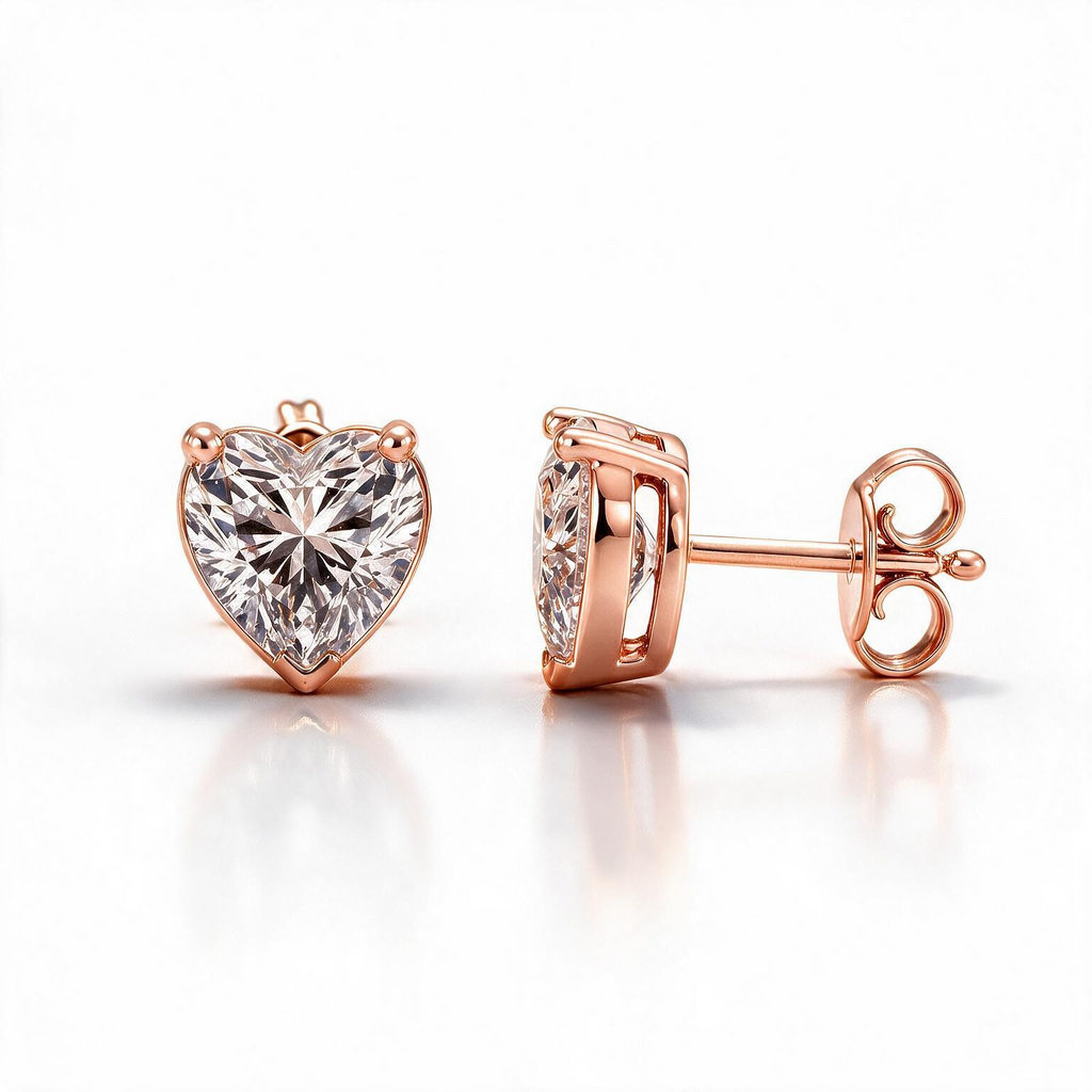 Amour Heart Solitaire Studs With Heart Cut