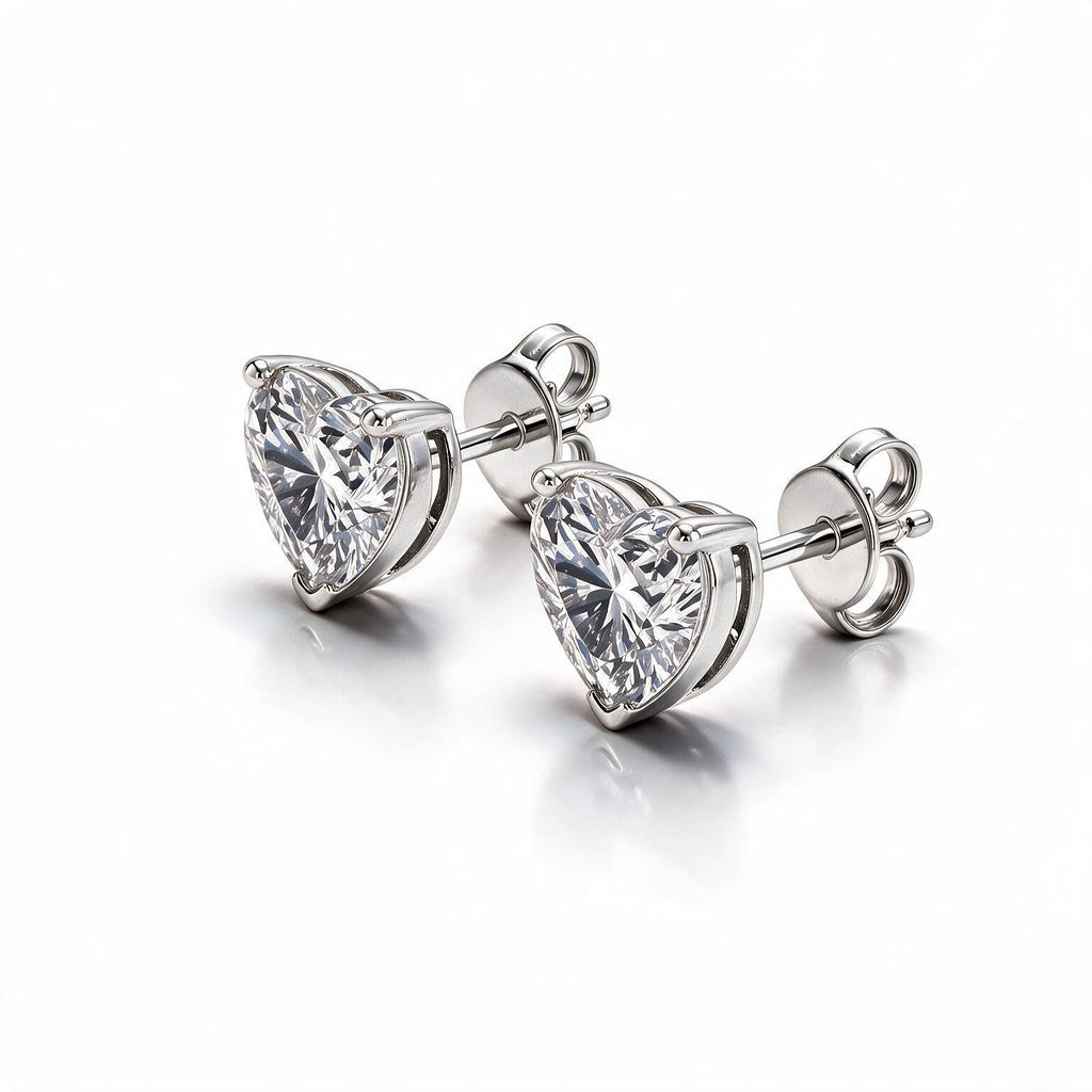 Amour Heart Solitaire Studs With Heart Cut