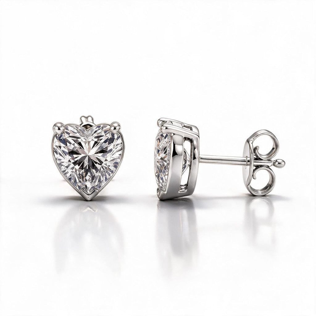 Amour Heart Solitaire Studs With Heart Cut