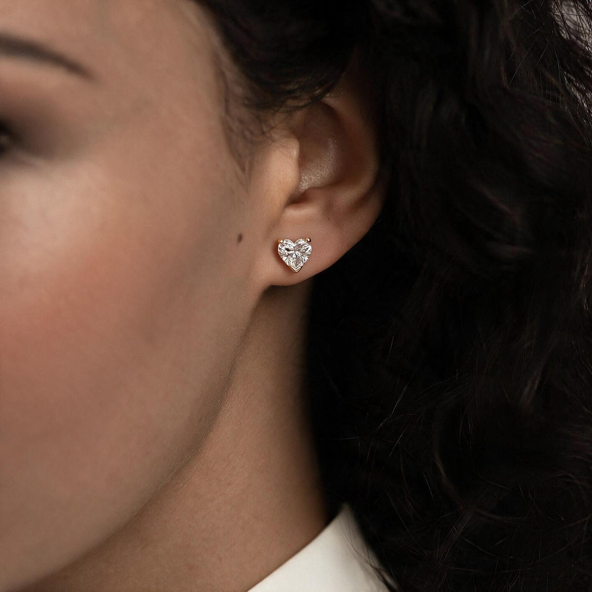 Amour Heart Solitaire Studs With Heart Cut